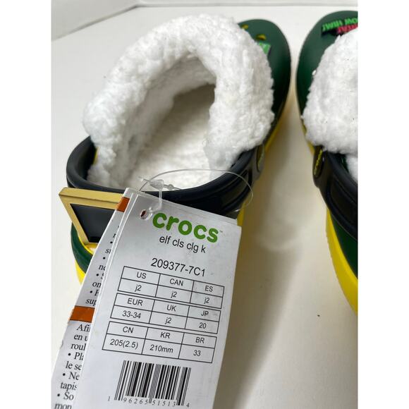 NEW Crocs x Elf Classic Clogs Kids Size 2 Green Yellow Christmas Buddy the Elf - Picture 8 of 9